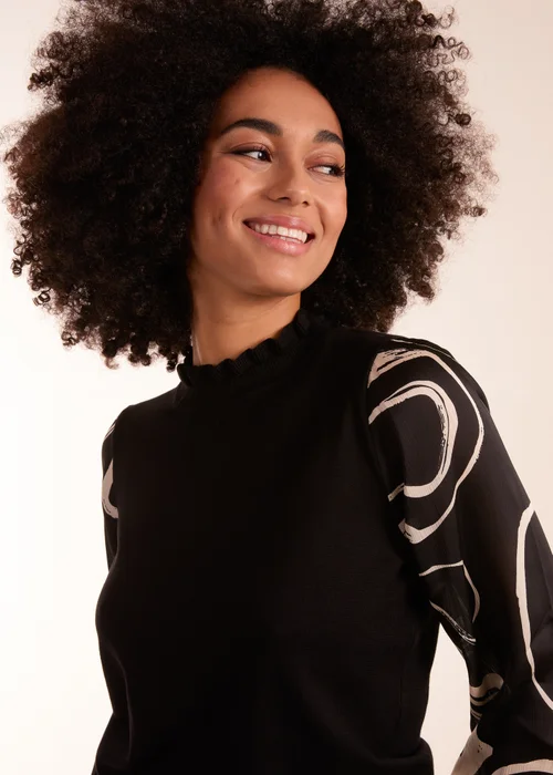 Blue Vanilla Black Marble Sleeve Frill Jumper - S Image 2