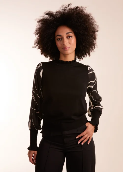 Blue Vanilla Black Marble Sleeve Frill Jumper - S Image 1
