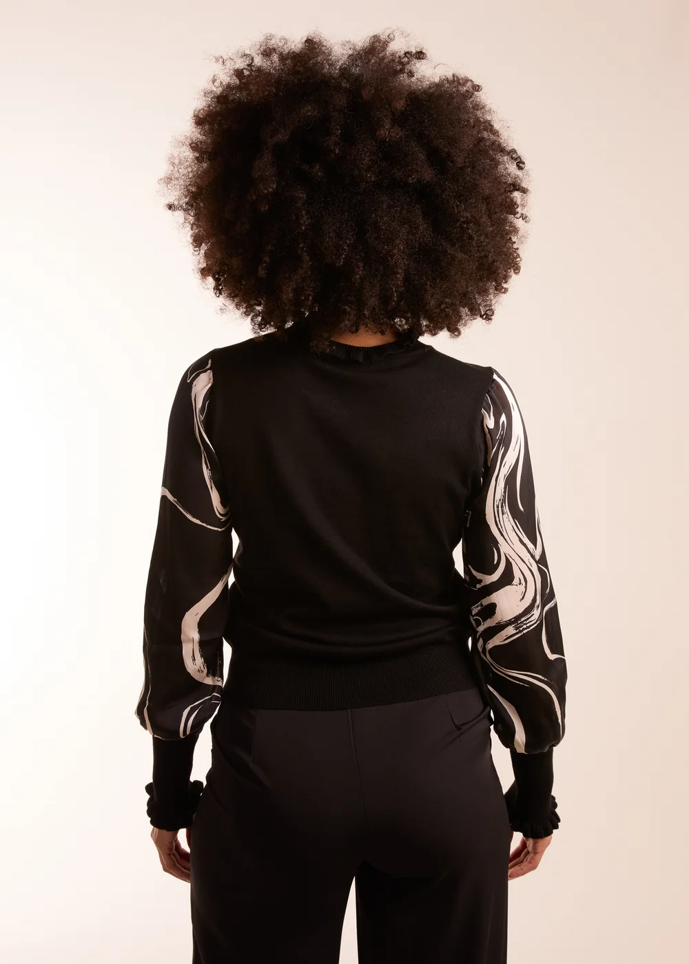 Blue Vanilla Black Marble Sleeve Frill Jumper - S Image 4