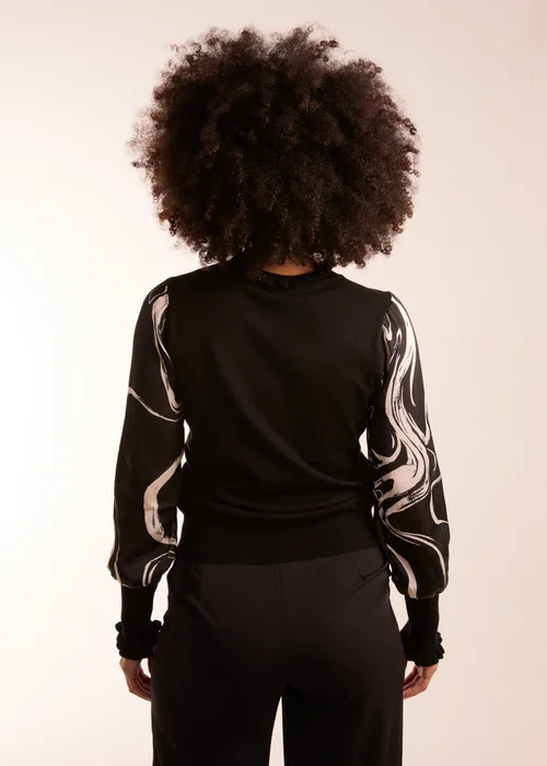 Blue Vanilla Black Marble Sleeve Frill Jumper - S Image 4