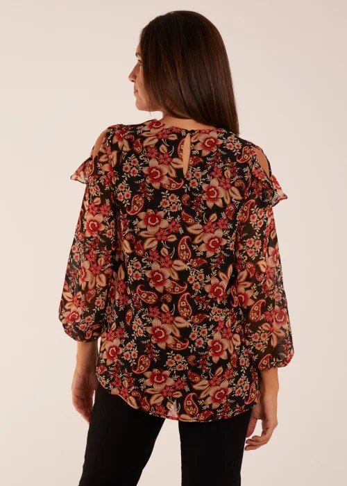 Blue Vanilla Black Pattern Cold Shoulder Frill Blouse - 10 Image 4
