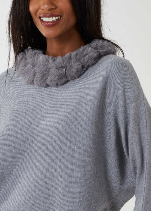 Blue Vanilla Grey Fur Collar Batwing Jumper - S/M Image 2