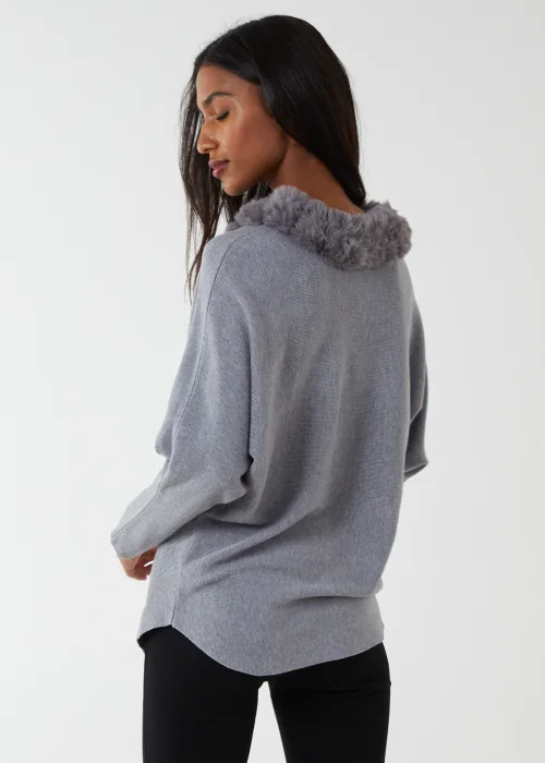 Blue Vanilla Grey Fur Collar Batwing Jumper - S/M Image 3