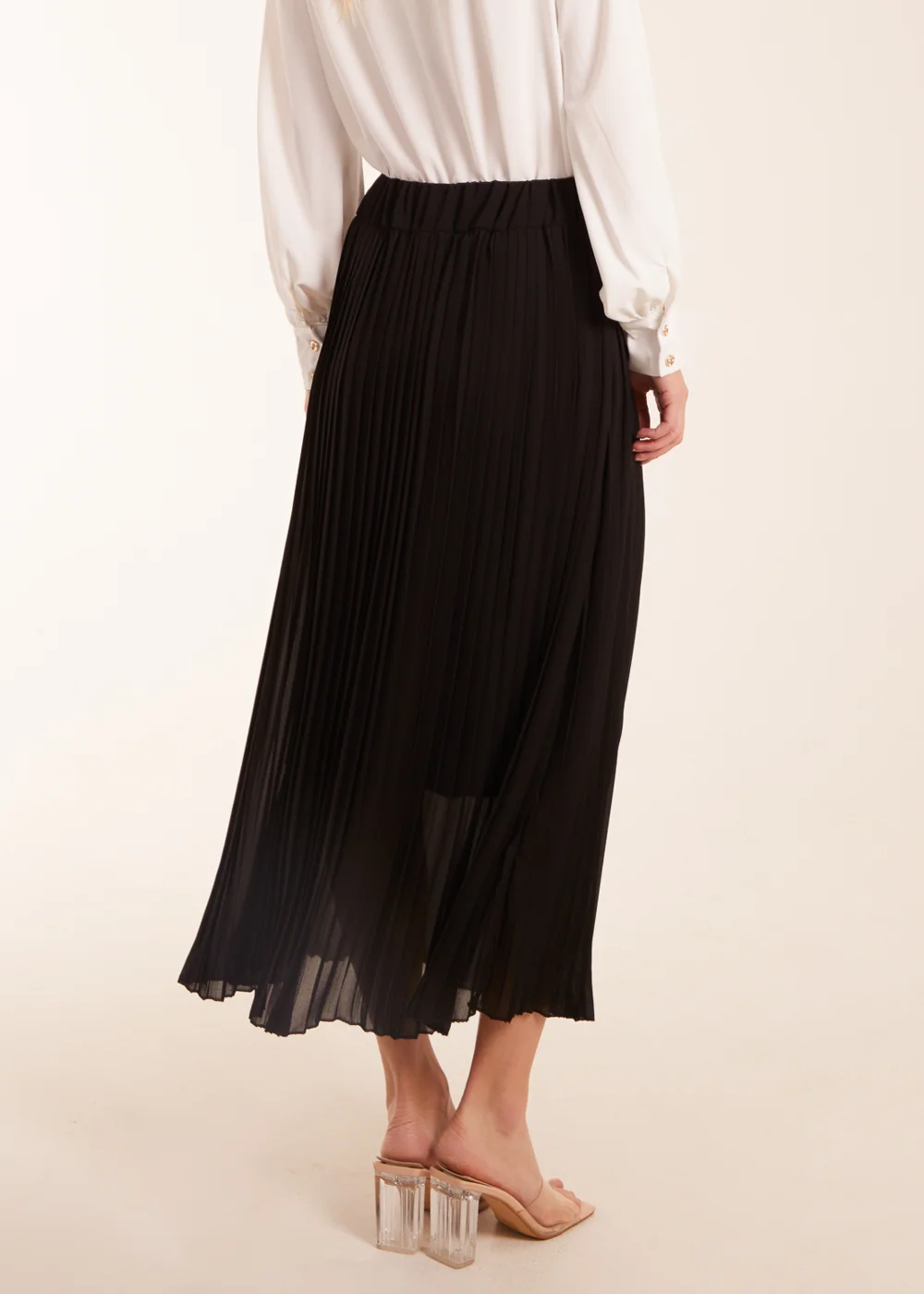 Blue Vanilla Black Pleated Deep Waist Band Midi Skirt - S/M Image 3