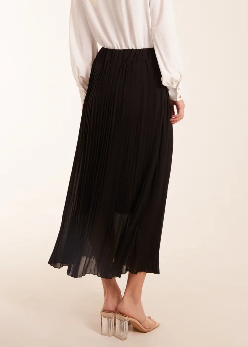 Blue Vanilla Black Pleated Deep Waist Band Midi Skirt - S/M Image 3