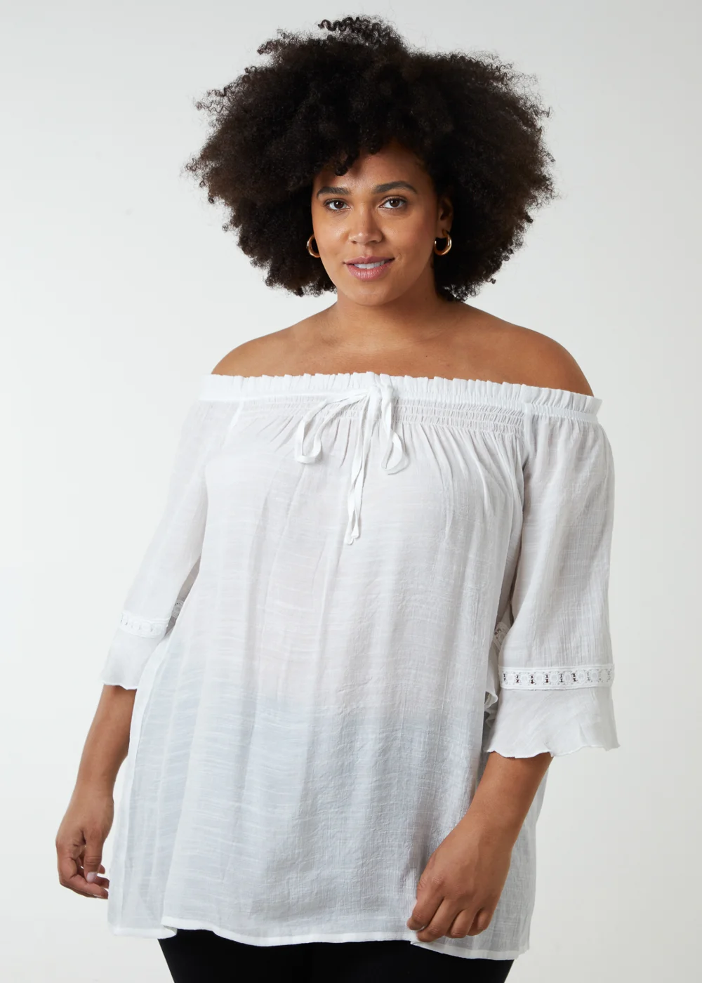 Blue Vanilla Ivory Curve Bardot Tie Front Top - 18-20 Image 1