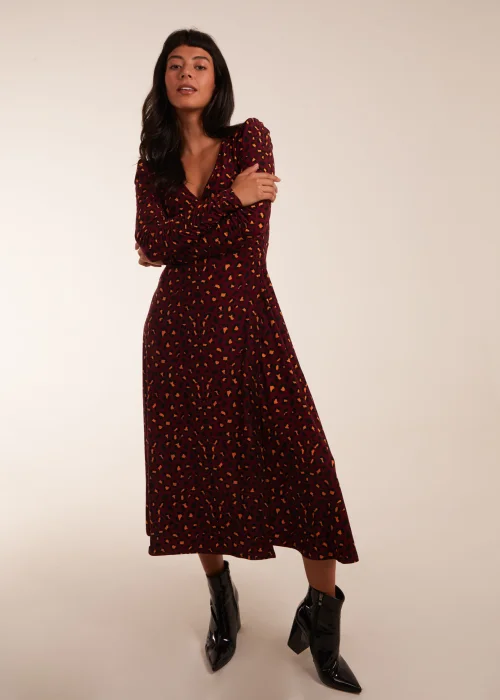Blue Vanilla Burgundy Leopard Print Wrap Front Ruched Midi Dress - 8 Image 1