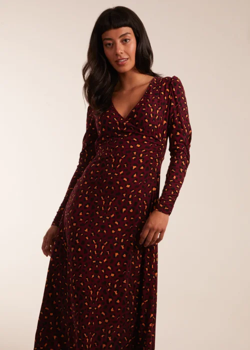 Blue Vanilla Burgundy Leopard Print Wrap Front Ruched Midi Dress - 8 Image 3