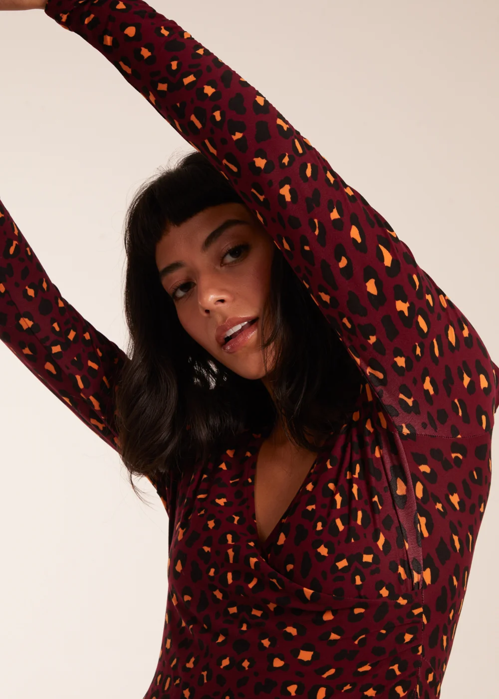 Blue Vanilla Burgundy Leopard Print Wrap Front Ruched Midi Dress - 8 Image 4