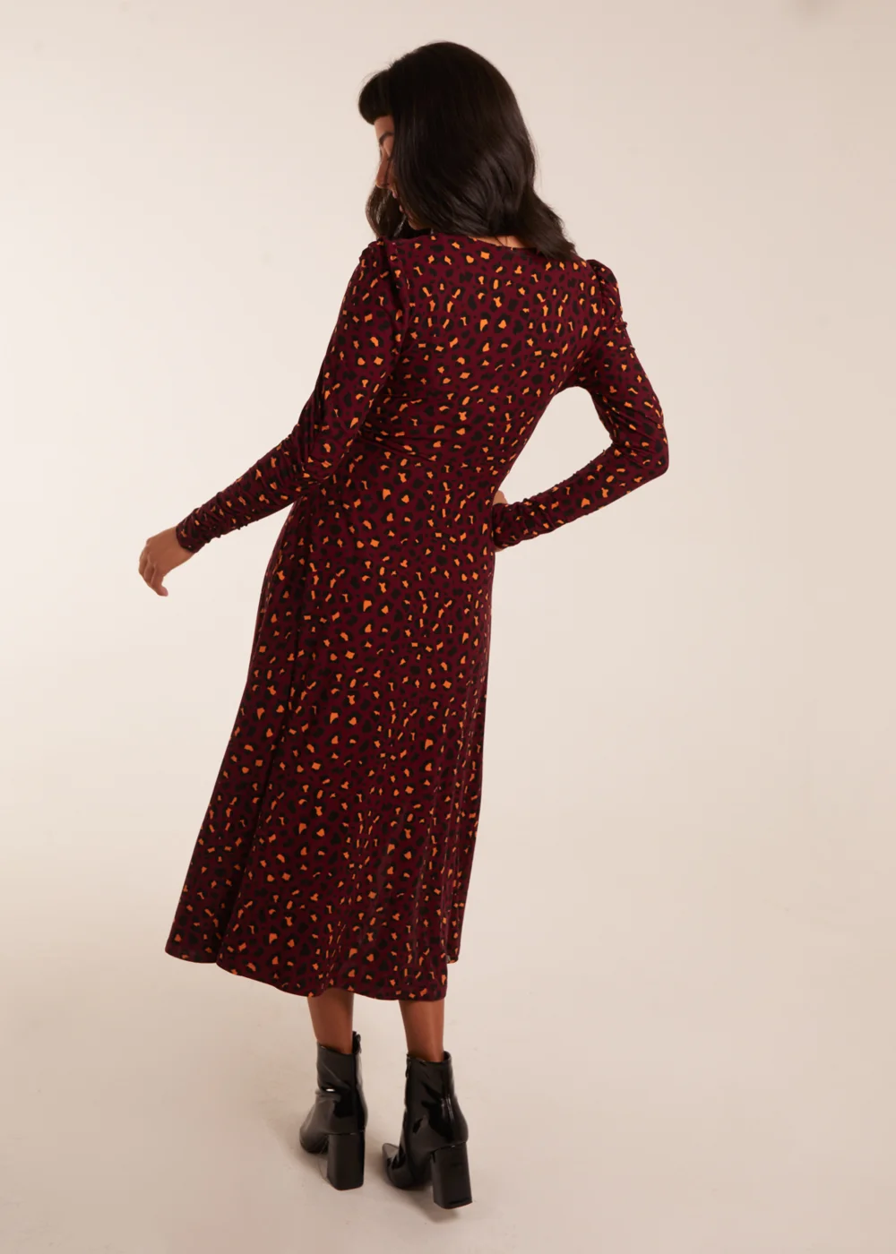 Blue Vanilla Burgundy Leopard Print Wrap Front Ruched Midi Dress - 8 Image 2