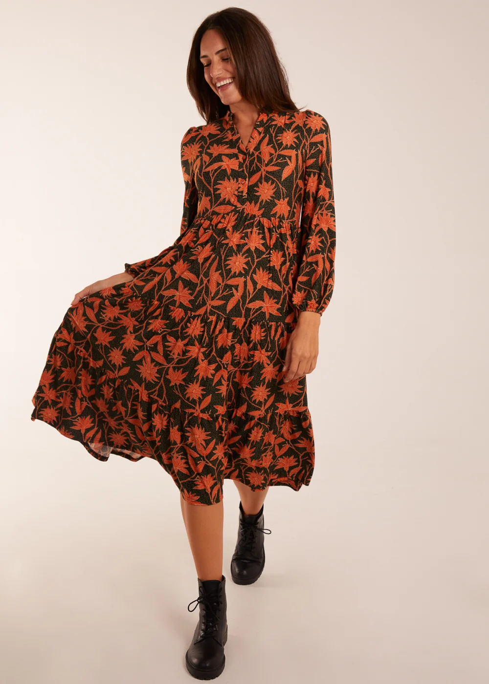 Blue Vanilla Khaki Collar Trapeze Midi Dress - S Image 1