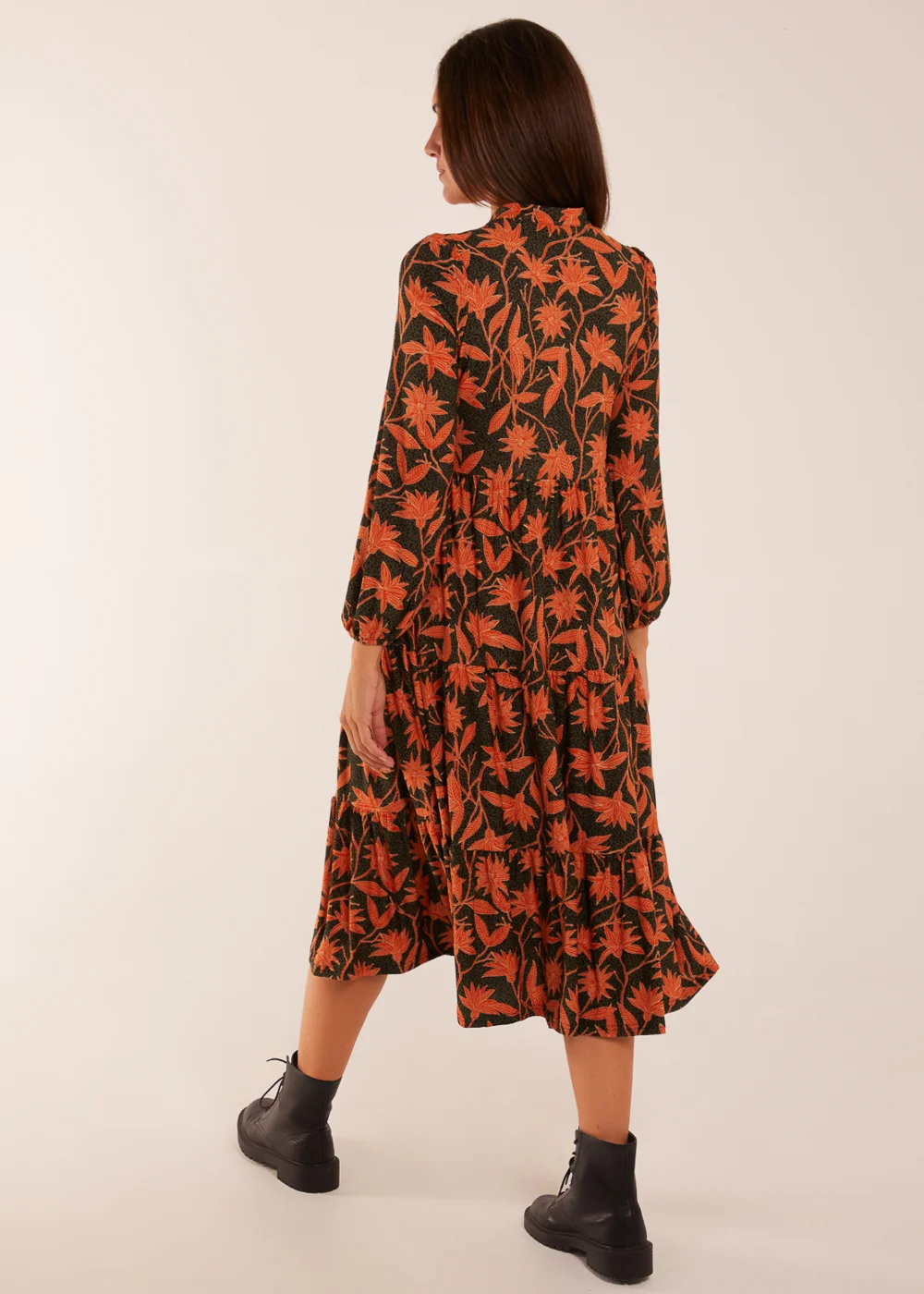 Blue Vanilla Khaki Collar Trapeze Midi Dress - S Image 3