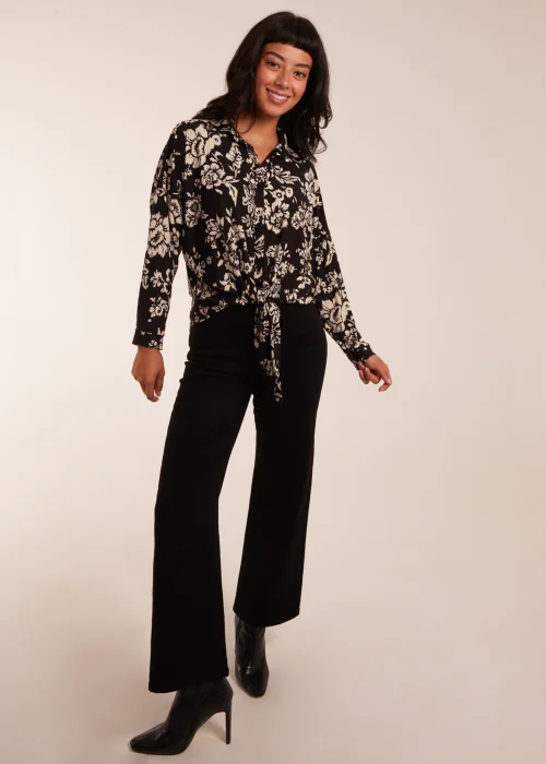 Blue Vanilla Black Tie Front Oversized Shirt - S Image 1