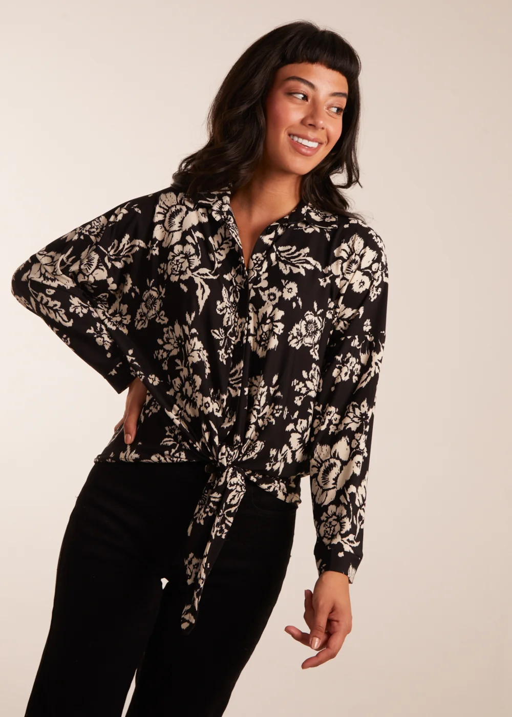Blue Vanilla Black Tie Front Oversized Shirt - S Image 4