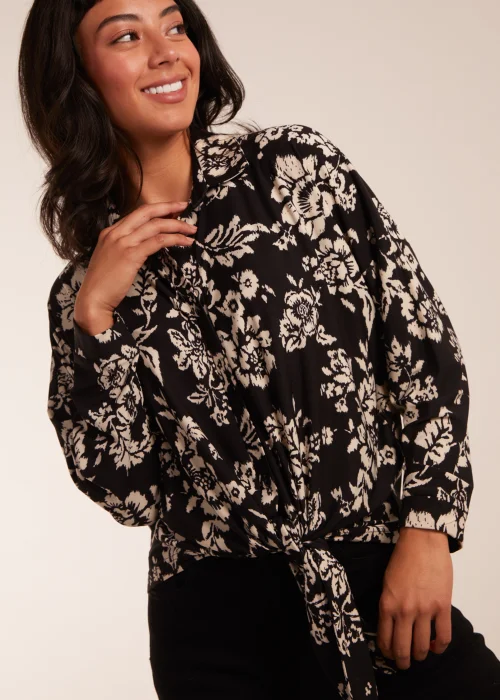 Blue Vanilla Black Tie Front Oversized Shirt - S Image 2