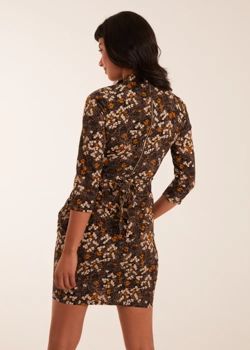 Blue Vanilla Mustard High Neck 3/4 Sleeve Dress With Belt - 8 Image 2