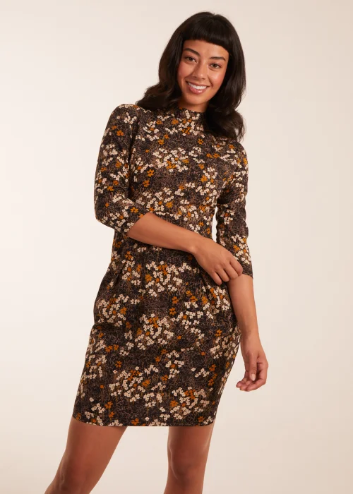 Blue Vanilla Mustard High Neck 3/4 Sleeve Dress With Belt - 8 Image 3