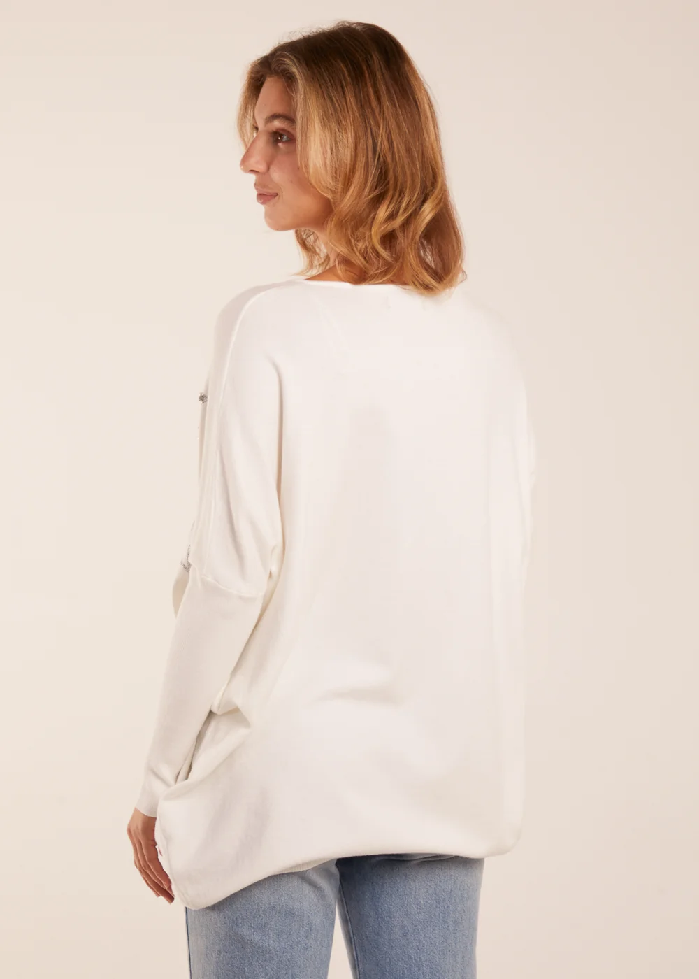 Blue Vanilla Ivory Diamante Pearl Star Jumper - S/M Image 3