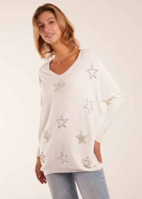 Blue Vanilla Ivory Diamante Pearl Star Jumper - S/M Image 1