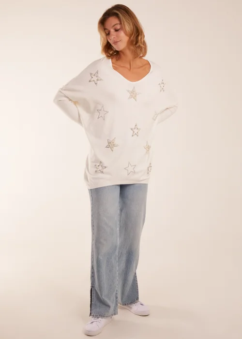 Blue Vanilla Ivory Diamante Pearl Star Jumper - S/M Image 2