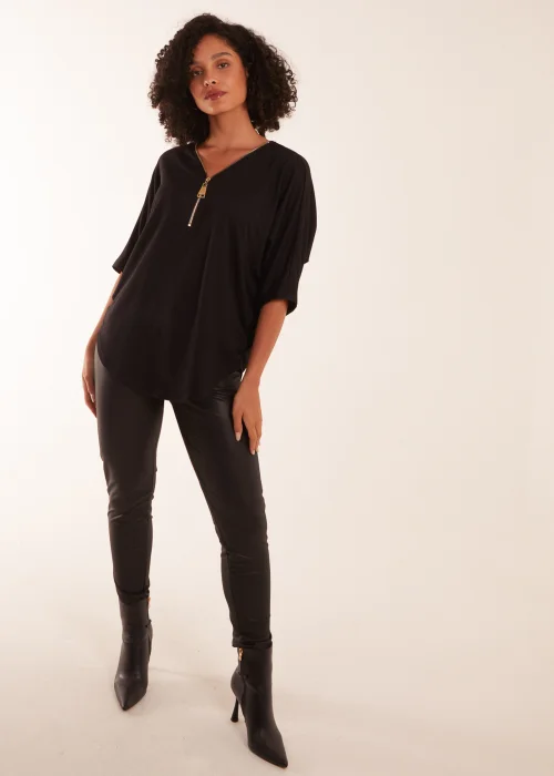 Blue Vanilla Black Zip Front Top - S/M Image 1