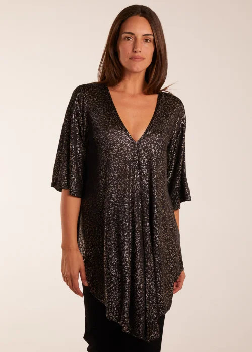 Blue Vanilla Gold Leopard V Neck Tie Front Top - S/M Image 2