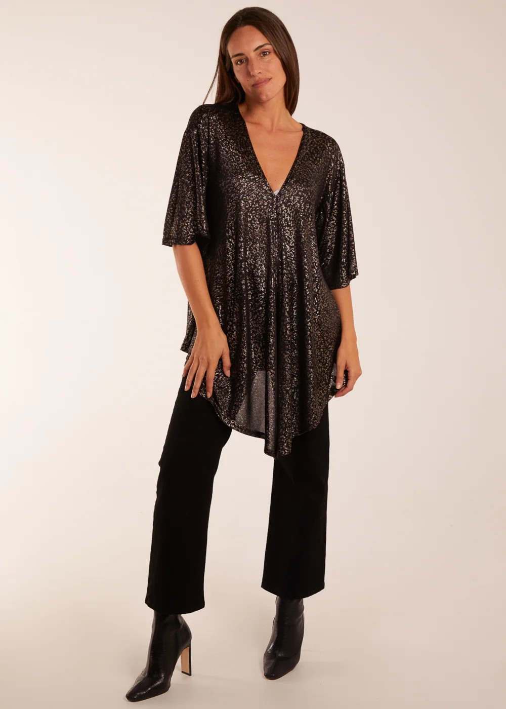 Blue Vanilla Gold Leopard V Neck Tie Front Top - S/M Image 1