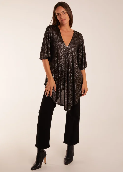 Blue Vanilla Gold Leopard V Neck Tie Front Top - S/M Image 1