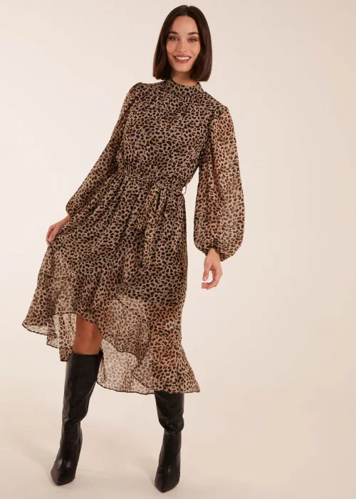Blue Vanilla Tan High Neck Wrap Midi Dress - 8 Image 1