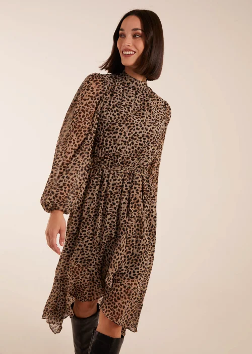 Blue Vanilla Tan High Neck Wrap Midi Dress - 8 Image 3