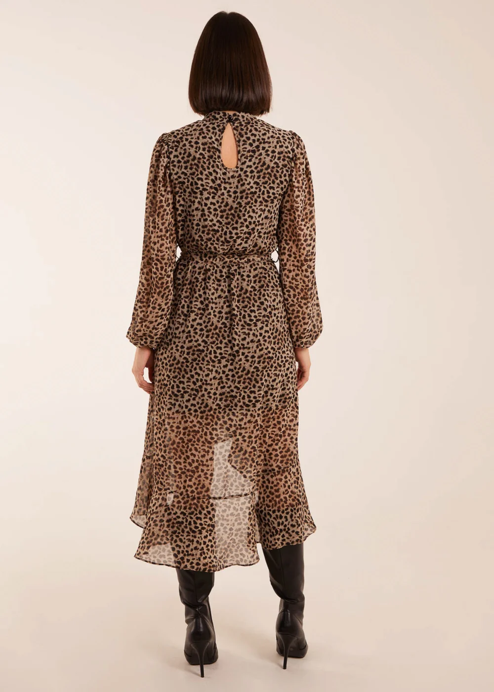 Blue Vanilla Tan High Neck Wrap Midi Dress - 8 Image 2