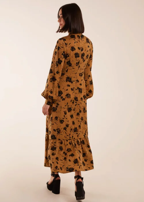 Blue Vanilla Gold High Neck Midi Dress With Tiered Skirt and Puff Long Sleeve - 10 Image 2