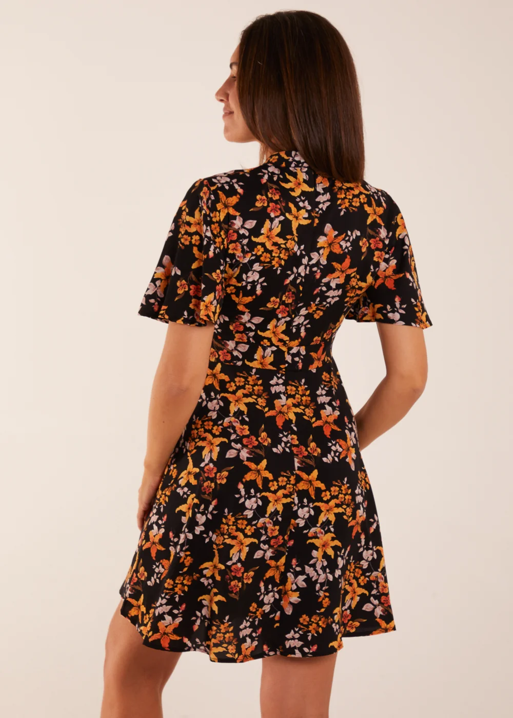 Blue Vanilla Black High Neck Angel Sleeve Floral Dress - 8 Image 3