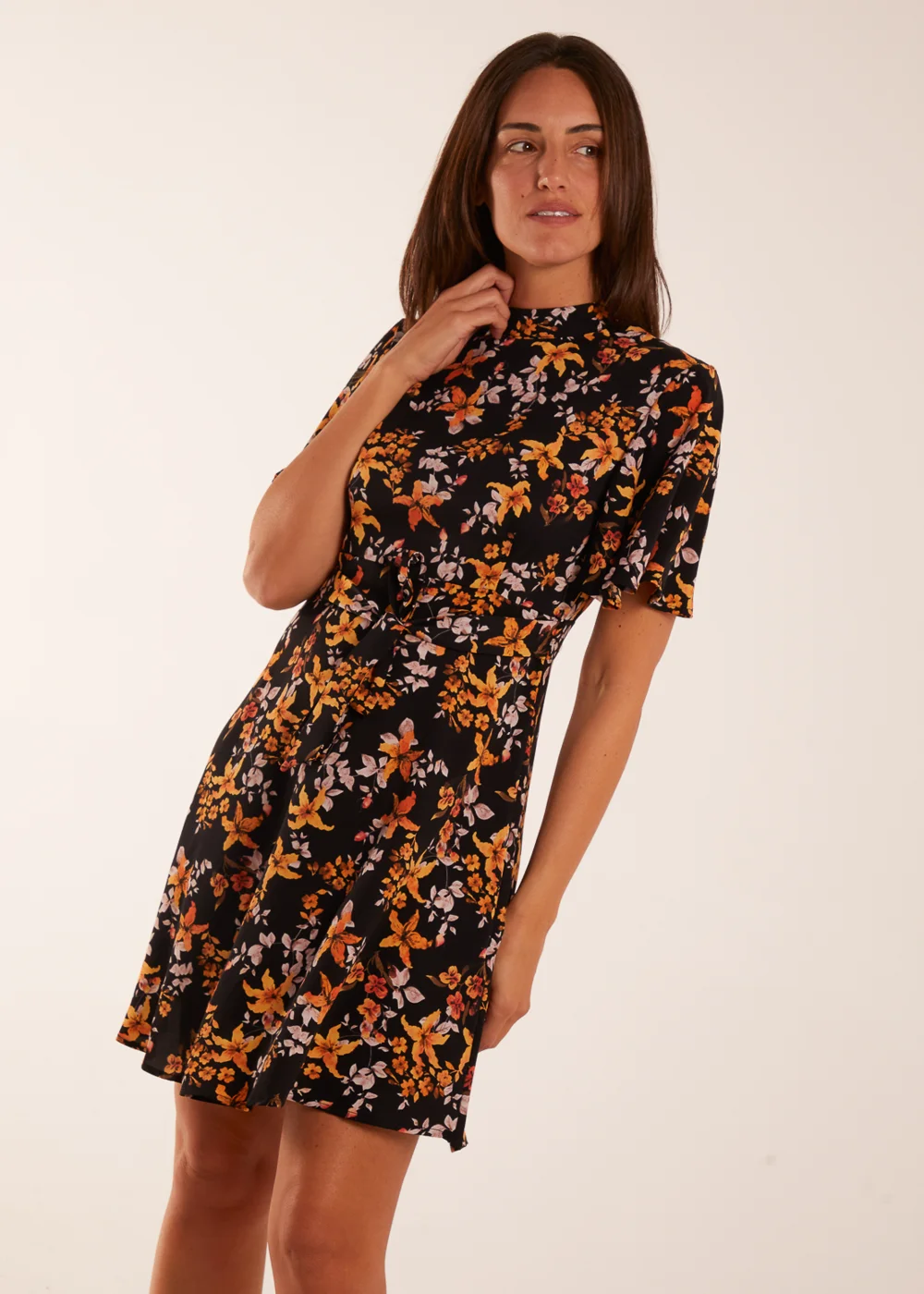 Blue Vanilla Black High Neck Angel Sleeve Floral Dress - 8 Image 1