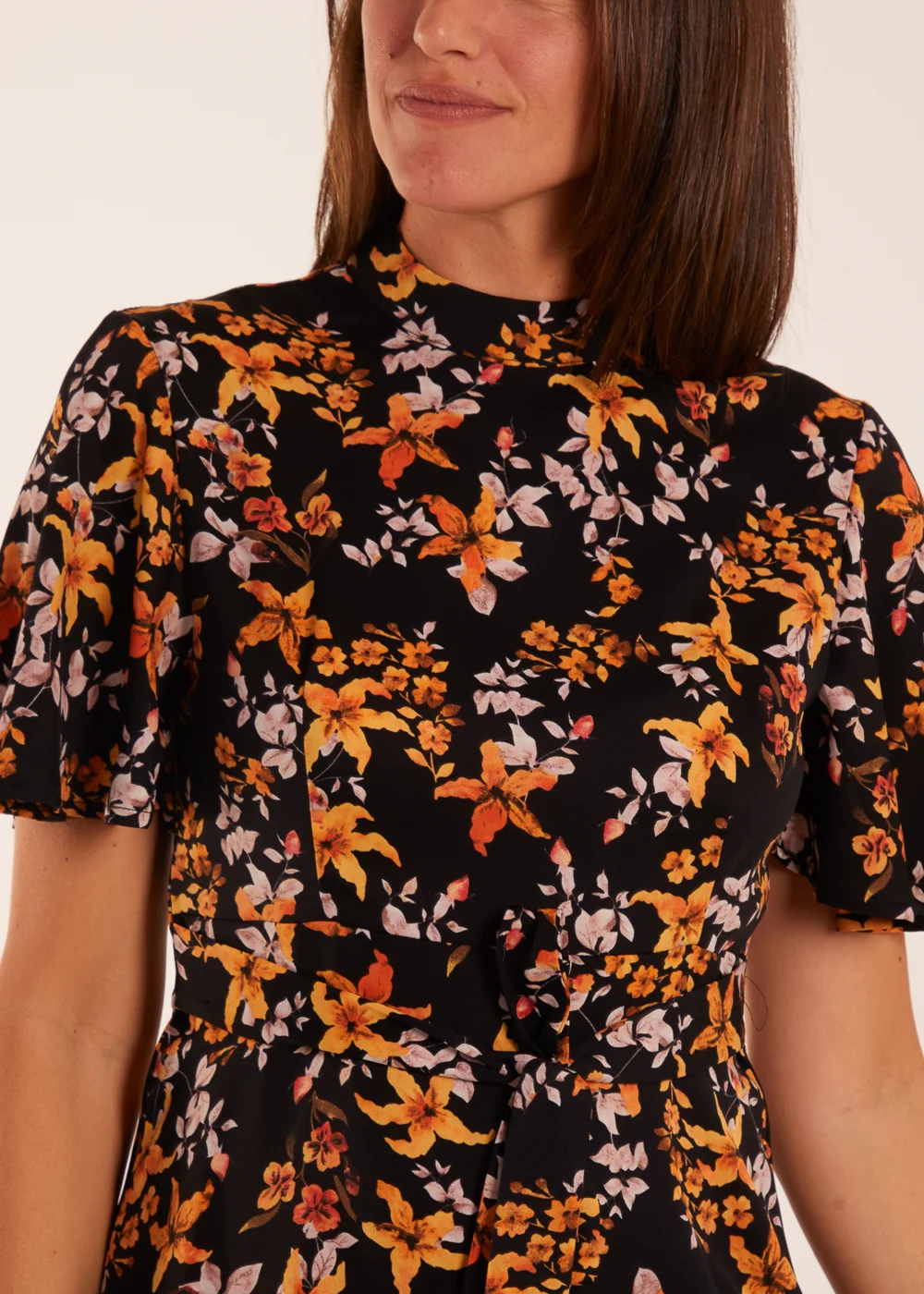Blue Vanilla Black High Neck Angel Sleeve Floral Dress - 8 Image 4