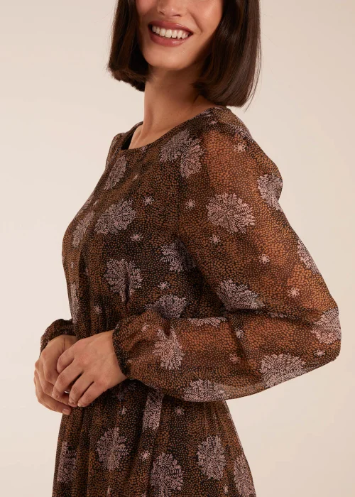 Blue Vanilla Brown Pattern Shirred Mini Dress - 10 Image 2