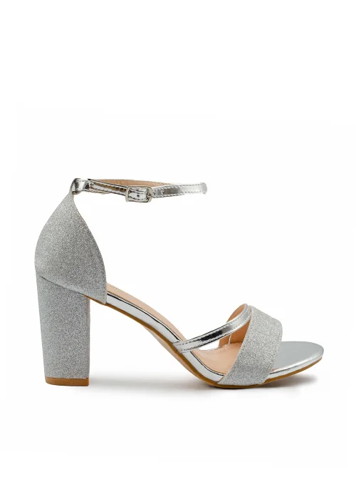 Where's That From Silver Glitter Perla Mid Block Heel Sandals - 9 Image 1