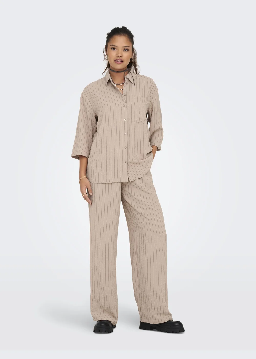 JDY Beige Stripe Print Trousers - 8 Image 3