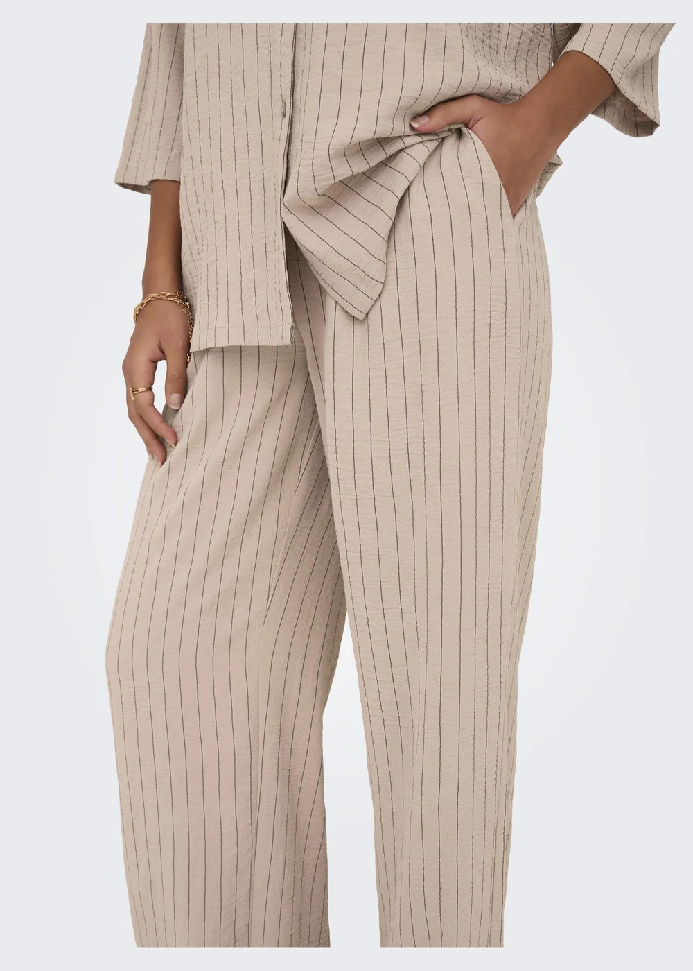 JDY Beige Stripe Print Trousers - 8 Image 1