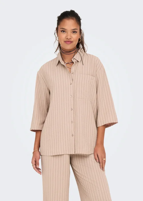 JDY Beige Stripe Print Shirt - Size 8 Image 1