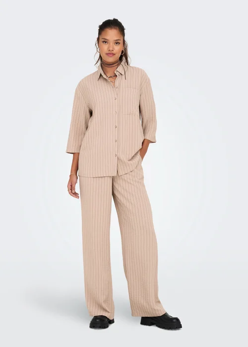 JDY Beige Stripe Print Shirt - Size 8 Image 4