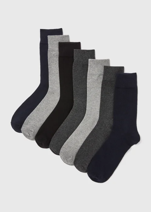 7 Pack Grey/ Marl/ Navy Plain Socks - 6-8.5 Image 1