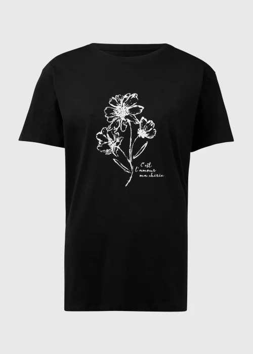 Black Flower Print T-Shirt - Size 8 Image 5