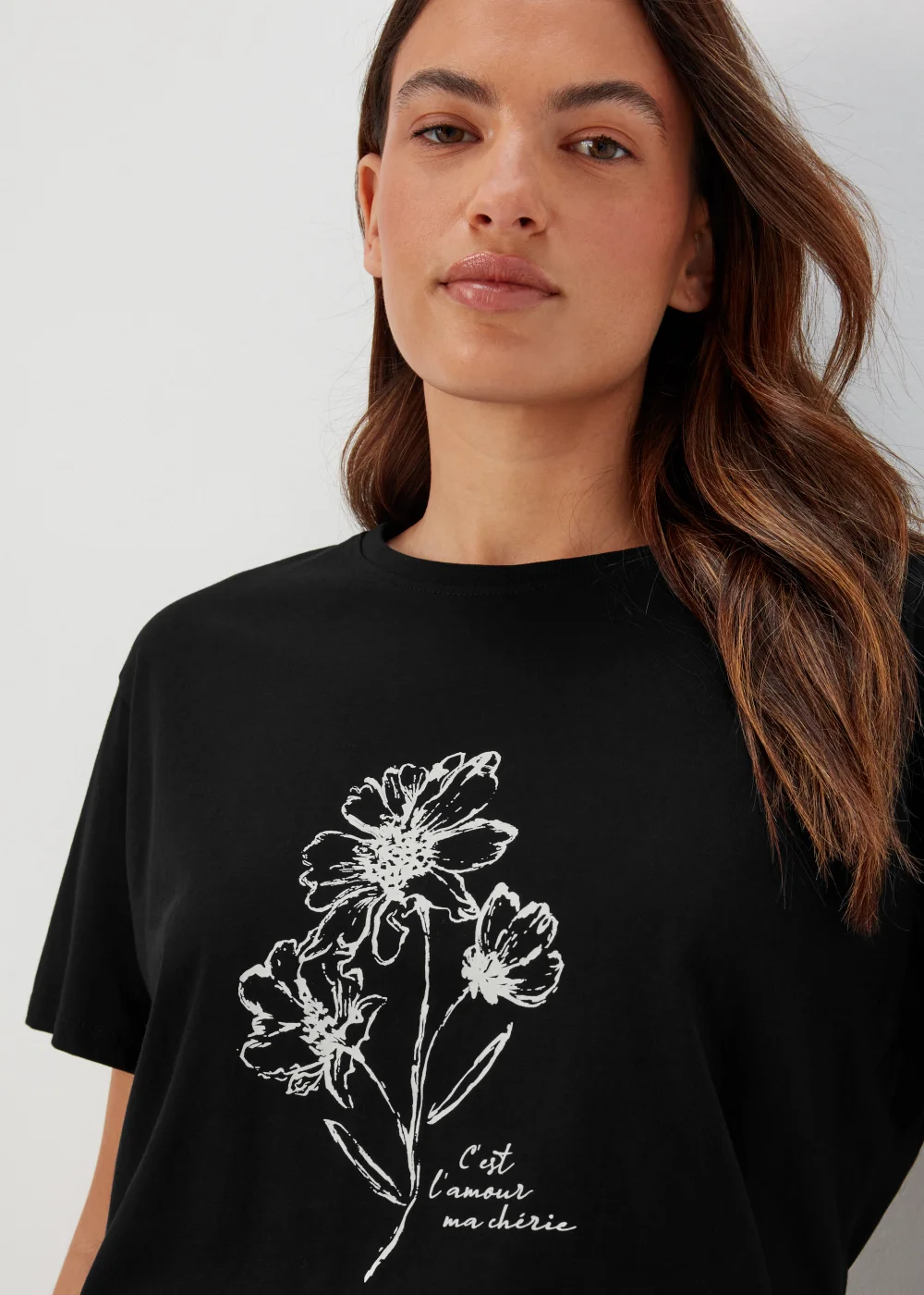 Black Flower Print T-Shirt - Size 8 Image 3