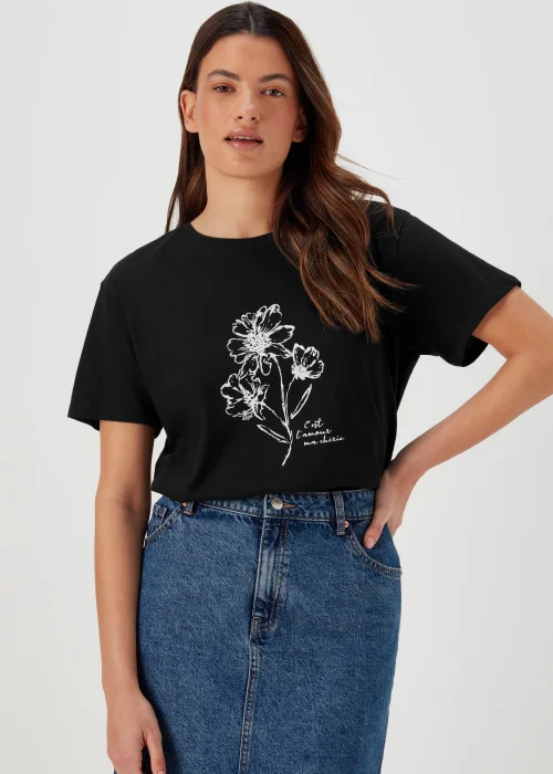 Black Flower Print T-Shirt - Size 8 Image 1