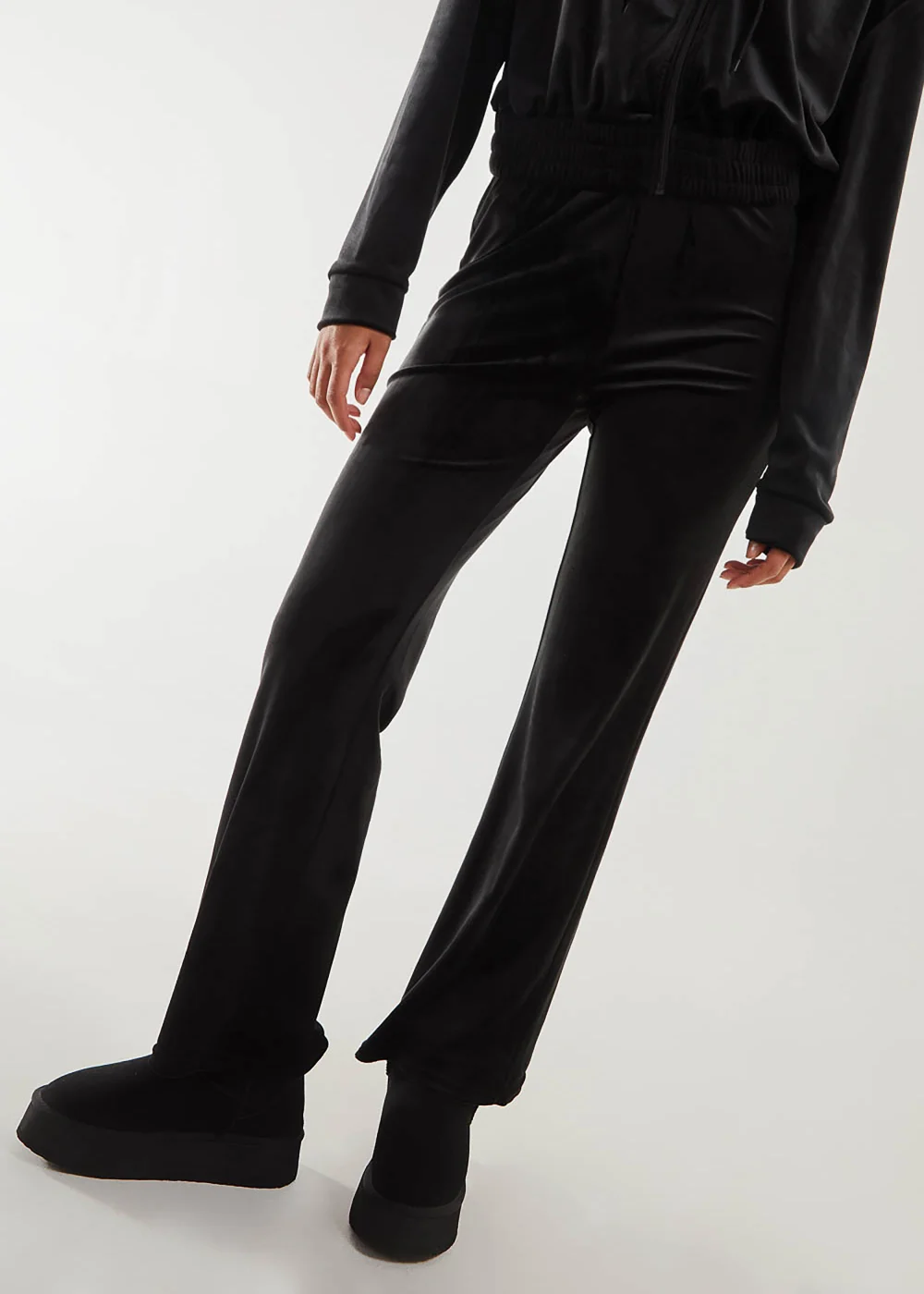 Pink Vanilla Black Velour Flare Joggers - S Image 2