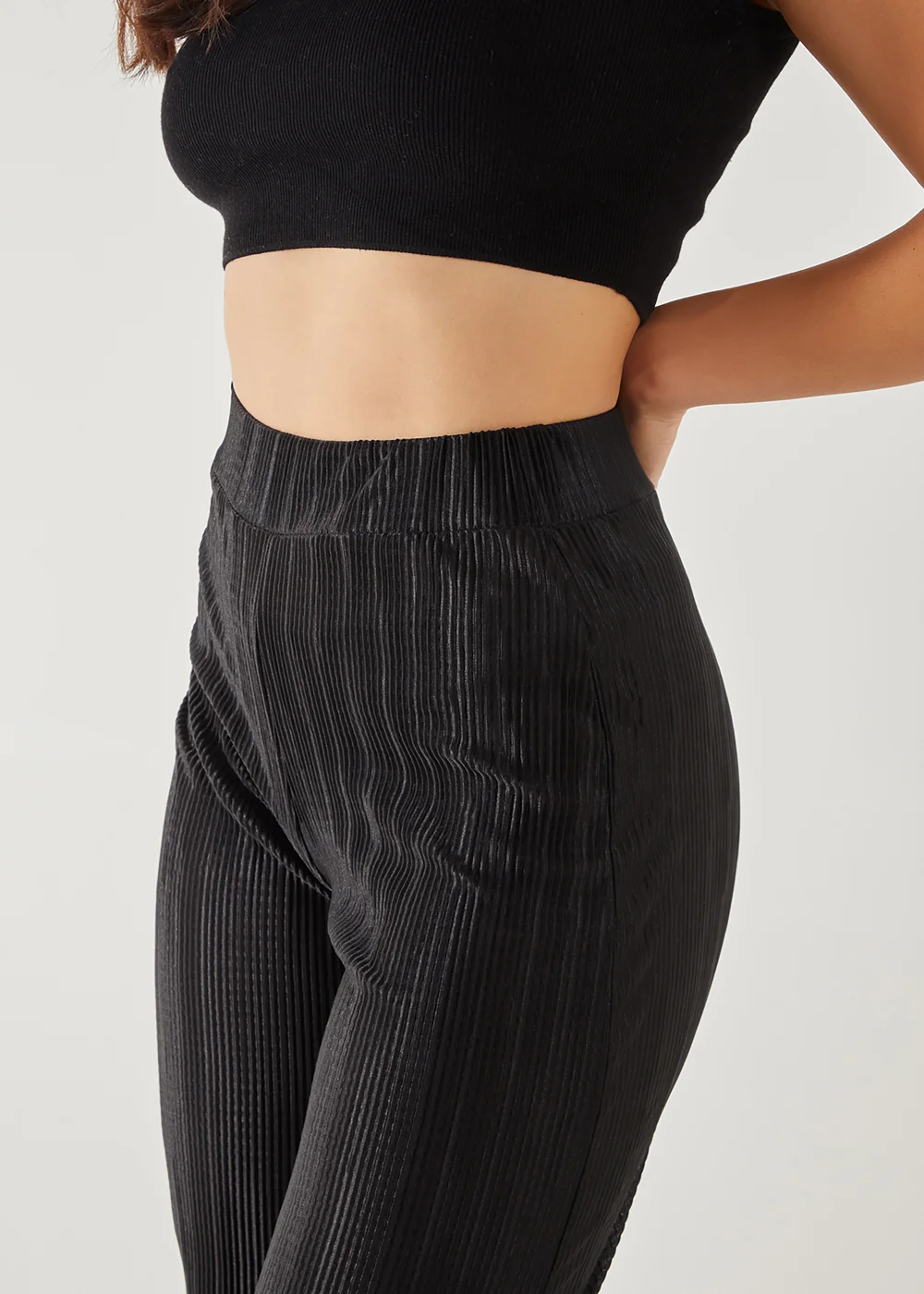 Pink Vanilla Black Plisse Flared Trousers - S Image 4