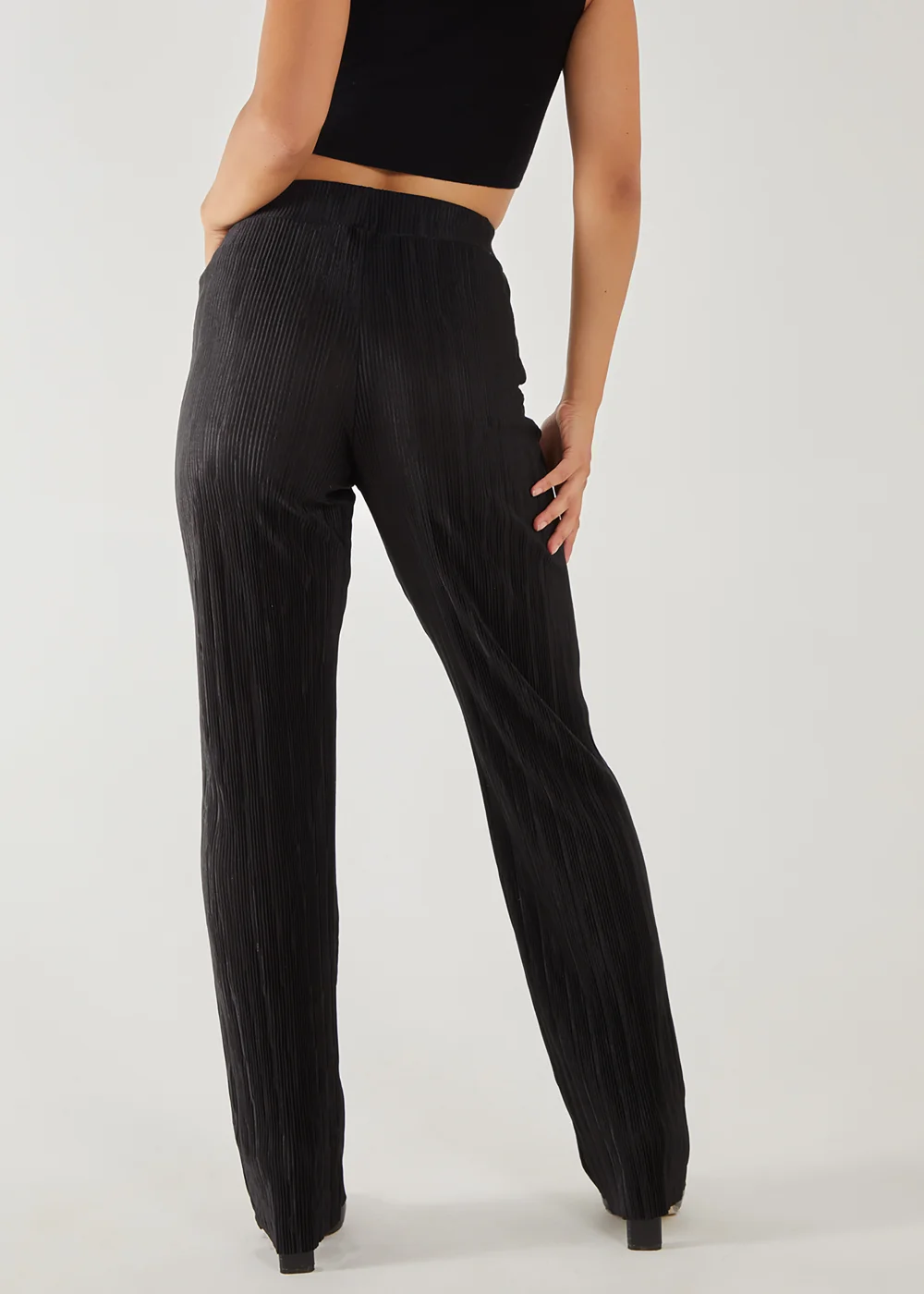 Pink Vanilla Black Plisse Flared Trousers - S Image 3