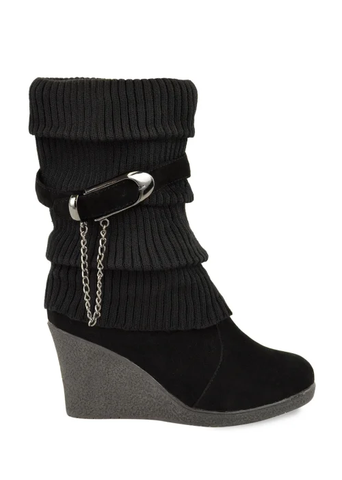 Where's That From Black Suede Bryony Wedge Heel Ankle Boots - 7 Image 1