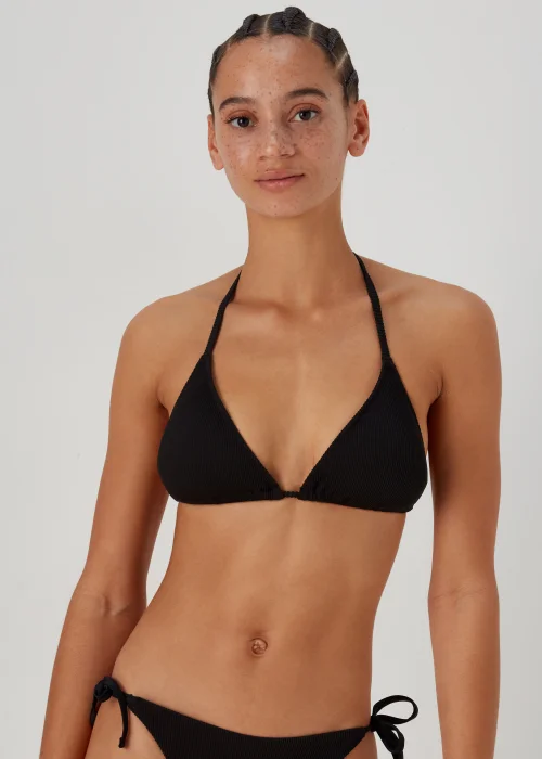 Black Textured Triangle Bikini Top - 6 Image 1